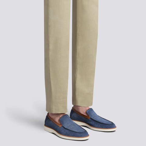 Men's light blue and brown suede and leather loafer - Santoni - 2