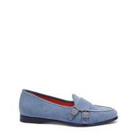 Mocassin à double boucle Andrea en daim bleu ciel pour femme - Santoni - 1