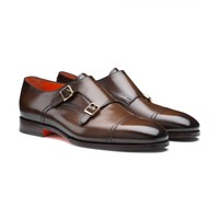 Men's dark brown leather double monk straps shoe - Santoni - 2