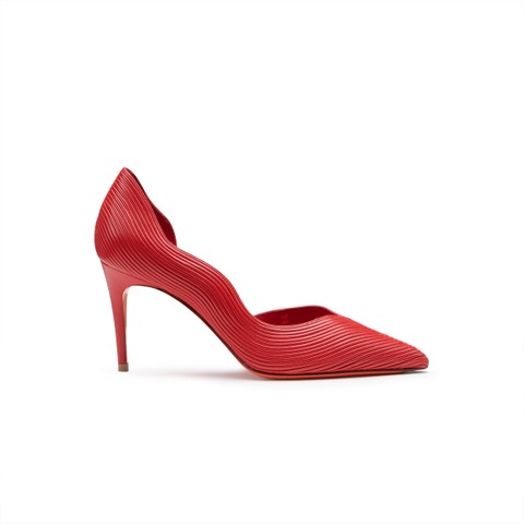 Women's red leather high-heel pump - Santoni - 1