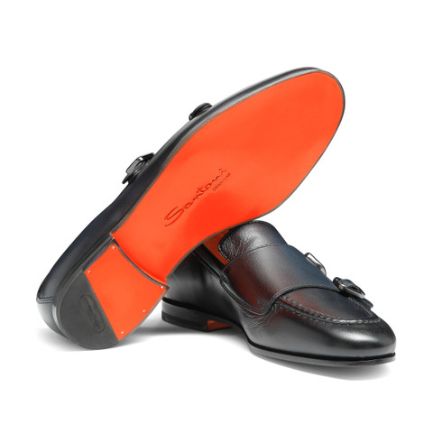 Men's leather double monk straps loafer - Santoni - 3