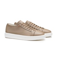 Men's beige tumbled leather sneaker - Santoni - 2