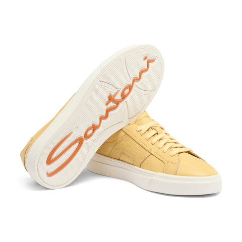 Men's yellow tumbled leather Double Buckle Sneaker - Santoni - 4