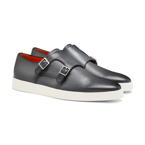 Men's grey leather double-buckle shoe - Santoni - 2