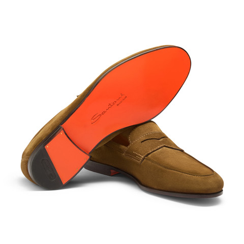 Men's light brown suede Carlo penny loafer - Santoni - 4