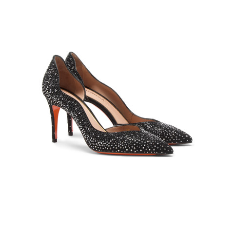 Women's black suede and strass high-heel pump - Santoni - 2