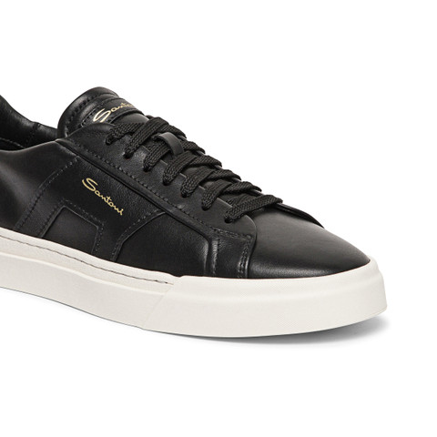 Men's black leather Double Buckle Sneaker - Santoni - 5