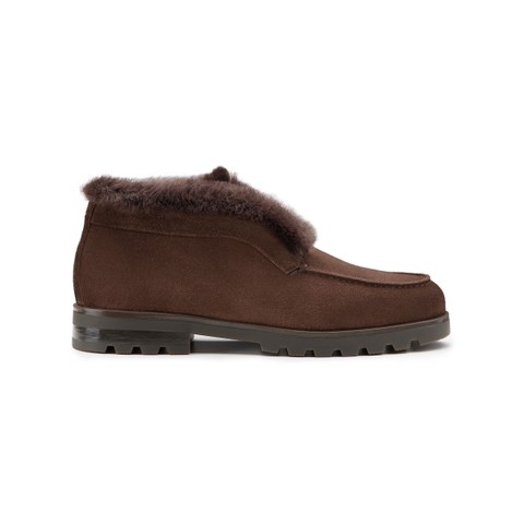 Stivaletto desert con pelliccia da donna in suede testa di moro - Santoni - 1