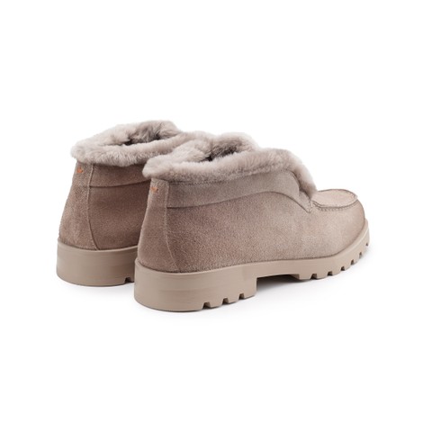Women's dove grey suede desert boot with fur - Santoni - 3