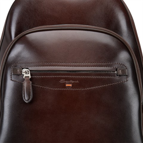 Dark brown leather backpack - Santoni - 5