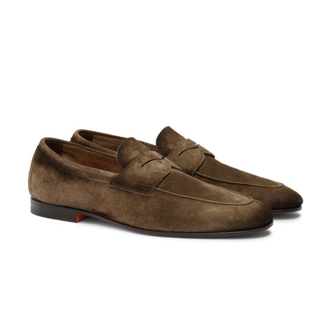Men's brown suede penny loafer - Santoni - 2