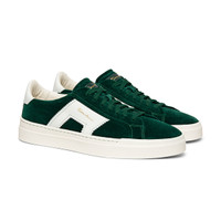 Men&rsquo;s green and white suede and leather double buckle sneaker - Santoni - 2
