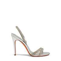 Women's silver laminated leather and crystals high-heel sandal - Santoni - 1