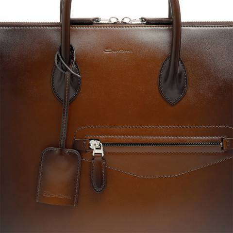 Dark brown leather laptop bag - Santoni - 5
