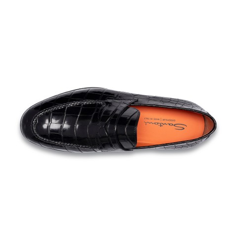 Mocasín penny de hombre en piel de aligátor negro - Santoni - 4