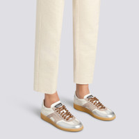 Women's white, beige and silver leather and suede DBS Oly sneaker - Santoni - 2