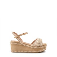 Women's beige suede and raffia wedge - Santoni - 1