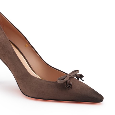 Women's dark brown suede high-heel pump - Santoni - 5