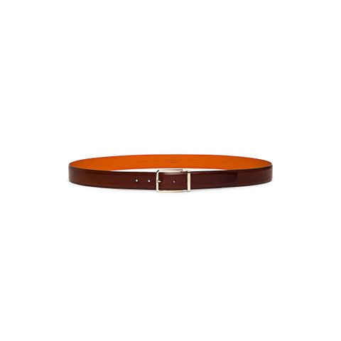 Men&rsquo;s polished brown leather adjustable belt - Santoni - 3