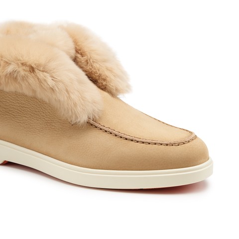 Women's beige suede desert boot with fur - Santoni - 5