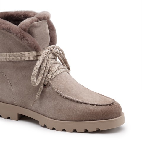 Women's dove grey suede ankle boot with fur - Santoni - 6