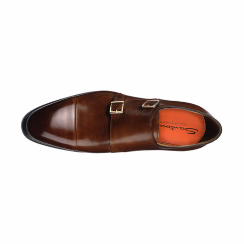 Men's mid brown leather double-buckle shoe - Santoni - 4.0