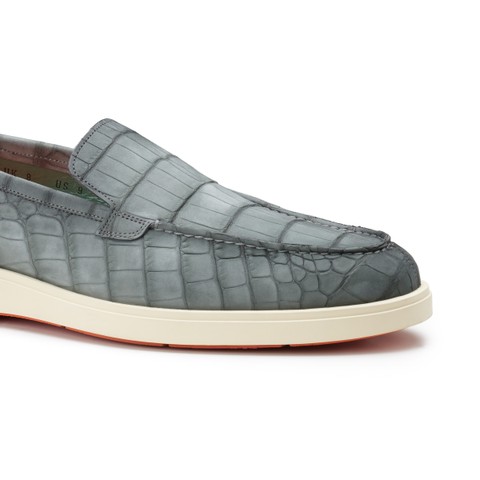 Men's green alligator nubuck loafer - Santoni - 5