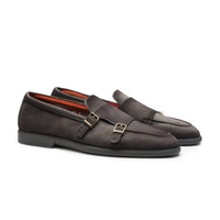 Men's grey suede double-monk loafer - Santoni - 2