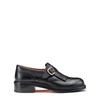 Women's black leather single monk strap shoe with frange - Santoni - 1