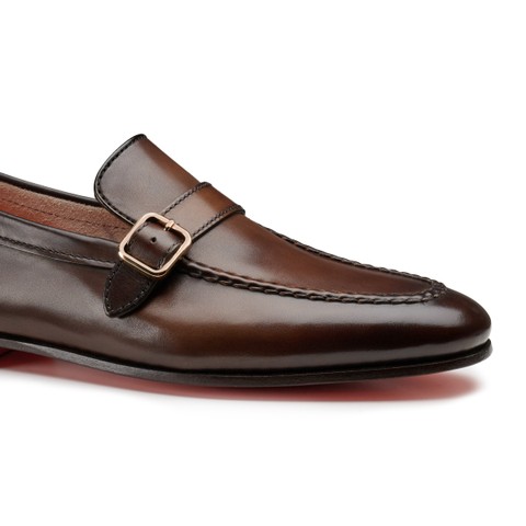 Men's dark brown leather single monk strap loafer - Santoni - 6