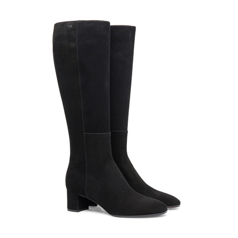 Women&rsquo;s black suede mid-heel boot - Santoni - 2