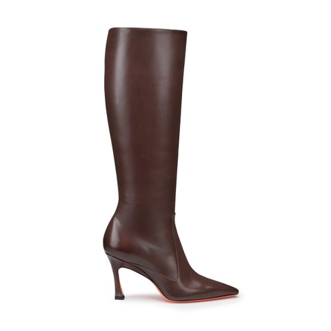 Women's dark brown leather high-heel boot - Santoni - 1
