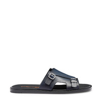 Men's blue leather double-buckle sandal - Santoni - 1