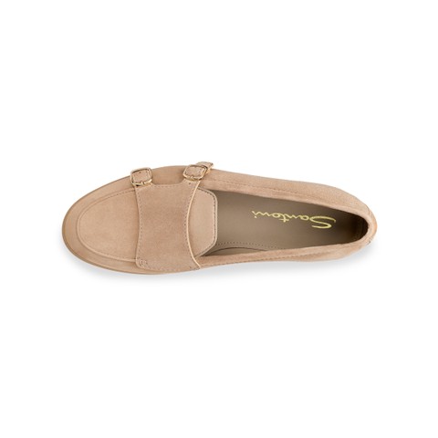 Women's beige suede double monk straps loafer - Santoni - 4
