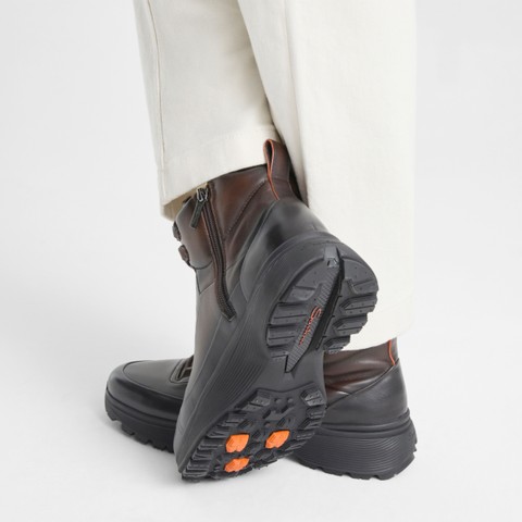 Men's dark brown leather Easy Bounce Mountain sneaker - Santoni - 7