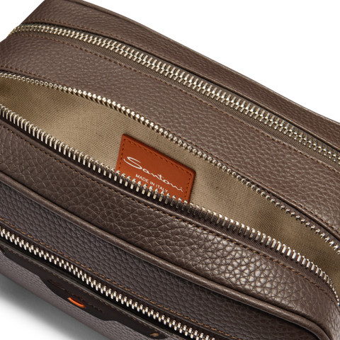 Dark brown tumbled leather beauty case - Santoni - 5