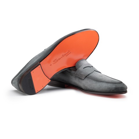 Men's green suede Carlo penny loafer - Santoni - 3