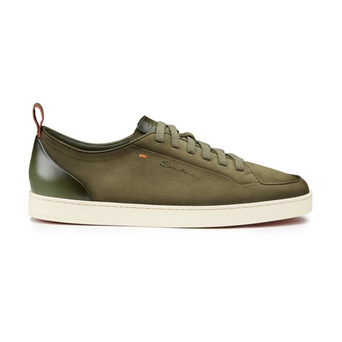 Men's green nubuck Santoni Off-duty sneaker - Santoni - 1