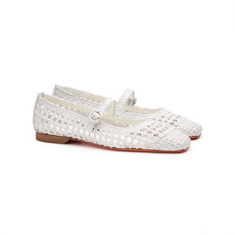 Women's white woven leather ballet flat - Santoni - 2