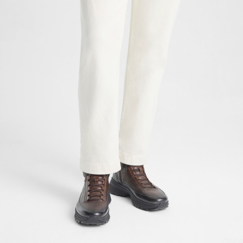 Men's dark brown leather Easy Bounce Mountain sneaker - Santoni - 2
