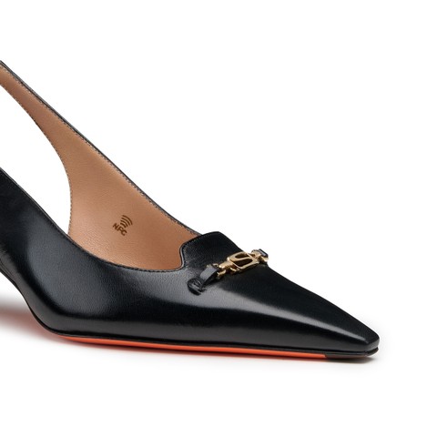Women's black leather low-heel slingback - Santoni - 5