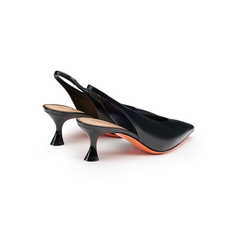 Women's black leather mid-heel slingback - Santoni - 3