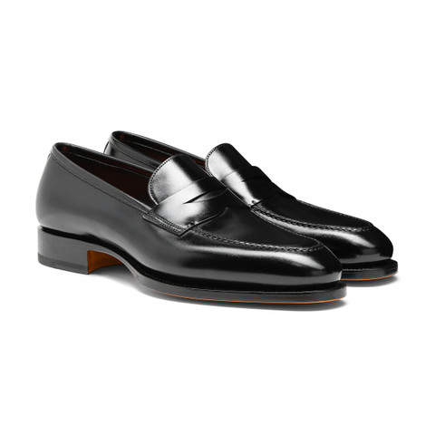 Men's black leather penny loafer - Santoni - 3