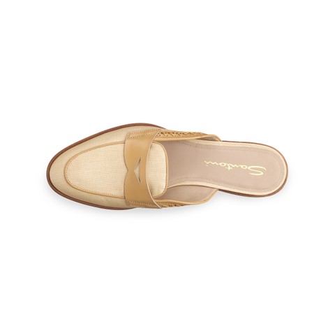 Women's beige leather and fabric mule - Santoni - 4