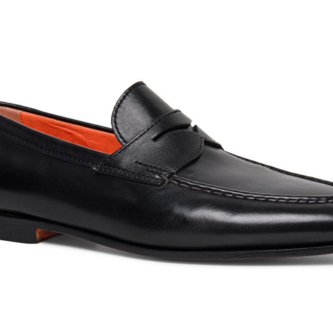 Men&rsquo;s black leather penny loafer - Santoni - 5