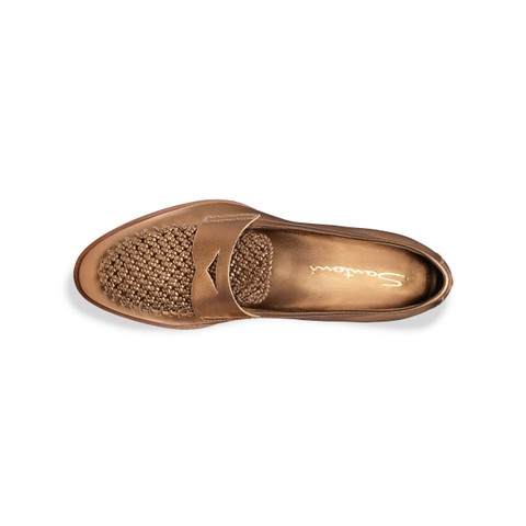 Women's gold laminated leather penny loafer - Santoni - 5