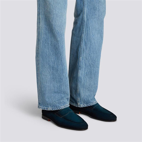 Mocassino penny Carlo da uomo in suede verde - Santoni - 2