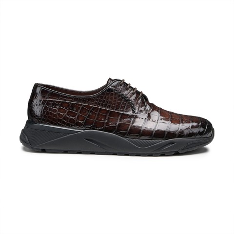 Men's dark brown alligator leather Derby lace-up - Santoni - 1