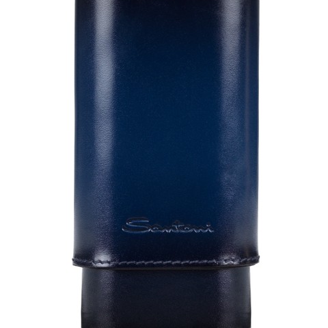 Cigar case in cedar wood covered in blue leather - Santoni - 5