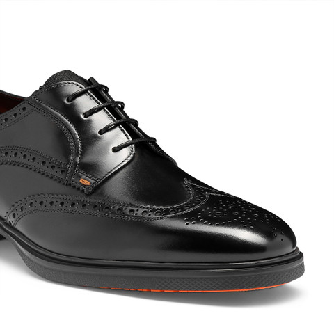 Men's black leather Easy brogue lace-up - Santoni - 6